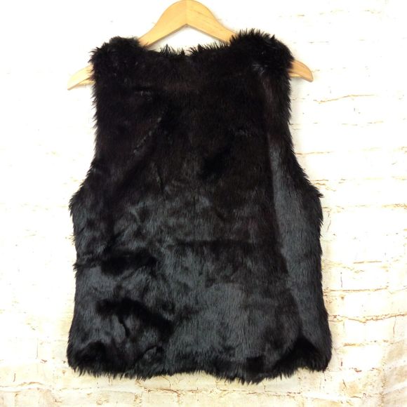Papaya Faux Fur Vest Juniors L Black Front Hooks V-Neck Boho Rock Chic Mod Punk - Picture 3 of 12